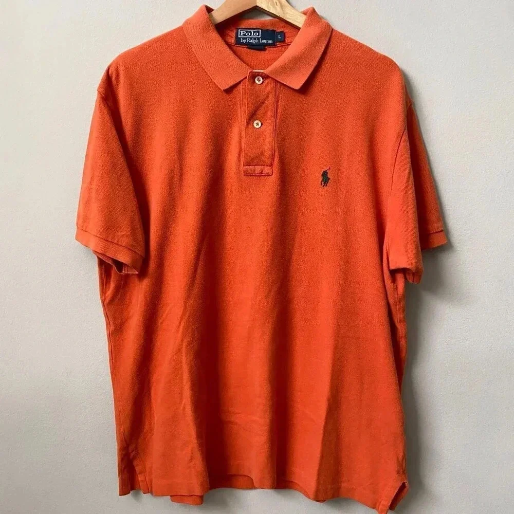 Vintage Polo Ralph Lauren Men's Large Short Sleeve Retro Orange Polo Shirt 90s